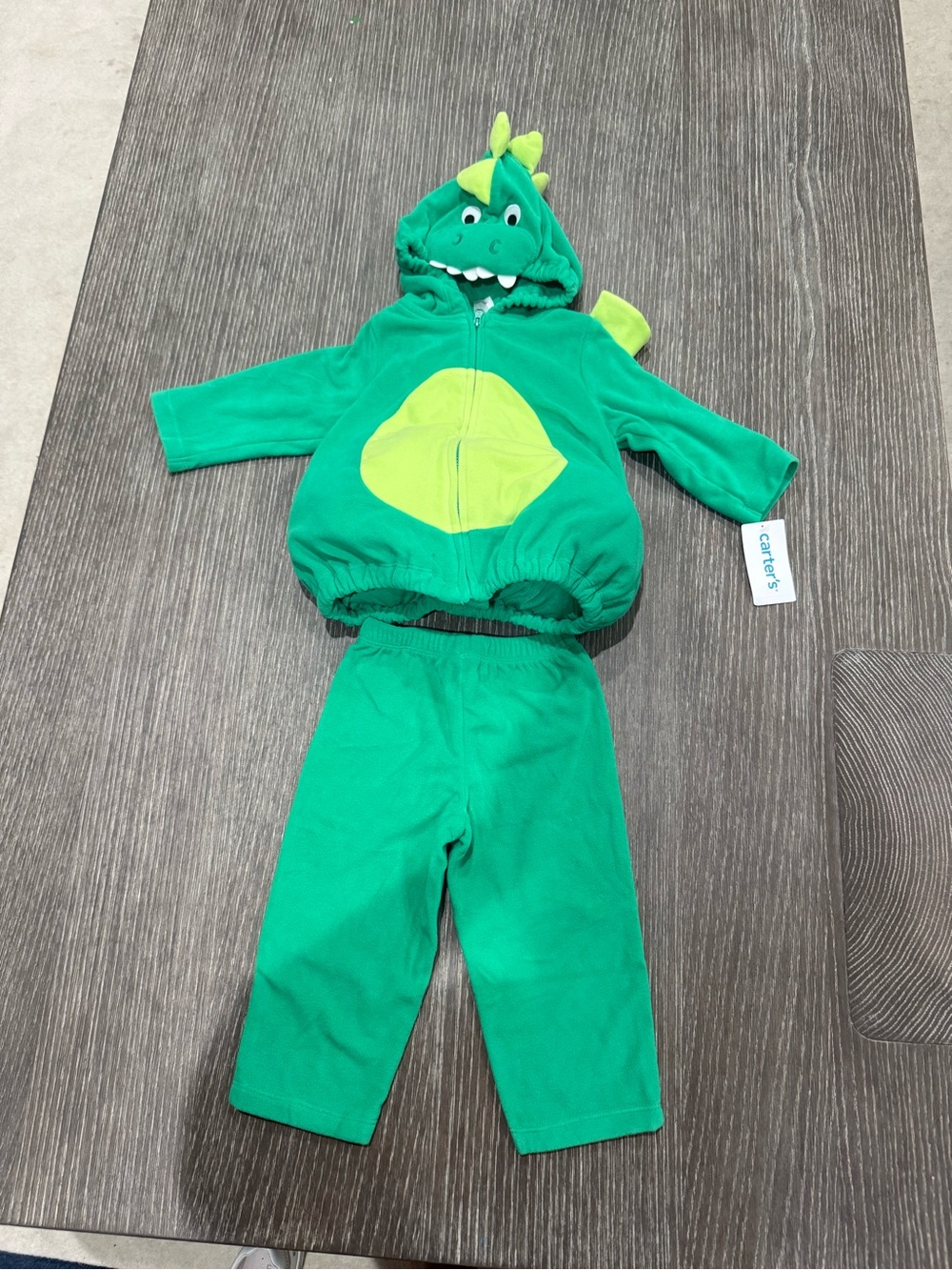 New size 12 months Carter's Green Dinosaur Kids Costume Hoodie & Pants